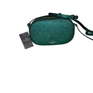 Kate Spade Dark Green Flash Glitter Fabric Crossbody Bag Wallet Purse NWT $279